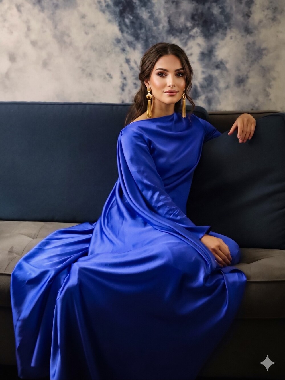 Bernadette Antwerp Silk Long Dress Elegant Blue Women's Dress